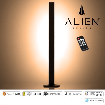 ALIEN Design DIVA Μοντέρνο Minimal Nordic Μεταλλικό Φωτιστικό Επιτραπέζιο - Πορτατίφ - Λαμπατέρ Μαύρο LED 8W 960lm με Ασύρματο Χειριστήριο RF & Dimmer IP20 Θερμό Λευκό 3000K Μ3 x Π1.6 x Υ50cm