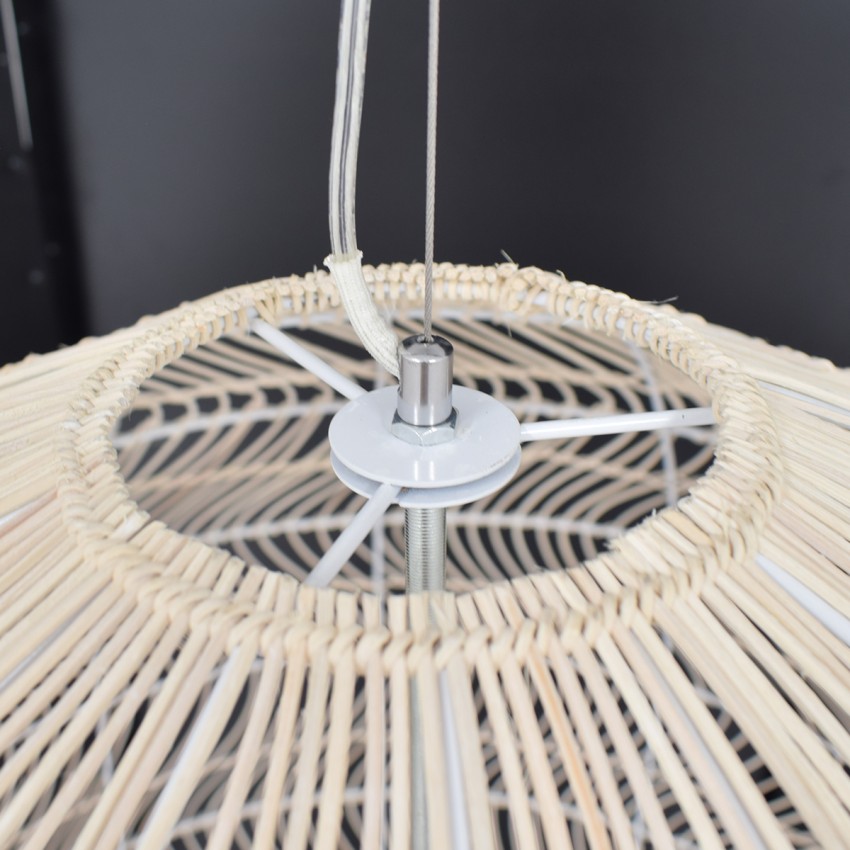 MALIBU  Boho Κρεμαστό Φωτιστικό Πλέγμα Μονόφωτο 1 x E27 IP20 Μπεζ Ξύλο - Μ100 x Π100 x Y86cm