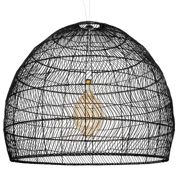 MALIBU  Boho Κρεμαστό Φωτιστικό Πλέγμα Μονόφωτο 1 x E27 IP20 Μαύρο Ξύλο - Μ100 x Π100 x Y86cm