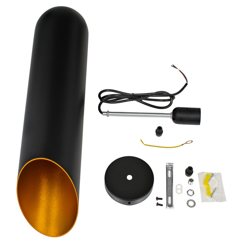 CARSON  Μοντέρνο Κρεμαστό Φωτιστικό Ανάρτηση Μονόφωτο 1 x E27 IP20 Μαύρο & Χρυσό Μέταλλο - Μ12 x Π12 x Υ52cm