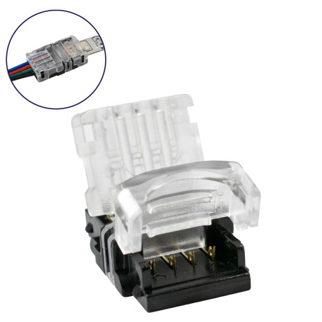 GLOBOSTAR® STRIPART  Ενωτικός Ταχυσύνδεσμος για Πολύχρωμη RGB Ταινία LED 4Pin 10mm σε Καλώδιο Τροφοδοσίας 4Pin Αδιάβροχο IP65 - Μ1.5 x Π2.4 x Υ0.8cm