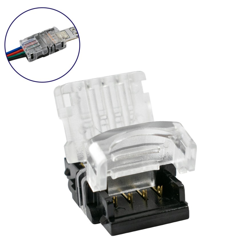 GLOBOSTAR® STRIPART  Ενωτικός Ταχυσύνδεσμος για Πολύχρωμη RGB Ταινία LED 4Pin 10mm σε Καλώδιο Τροφοδοσίας 4Pin Αδιάβροχο IP65 - Μ1.5 x Π2.4 x Υ0.8cm