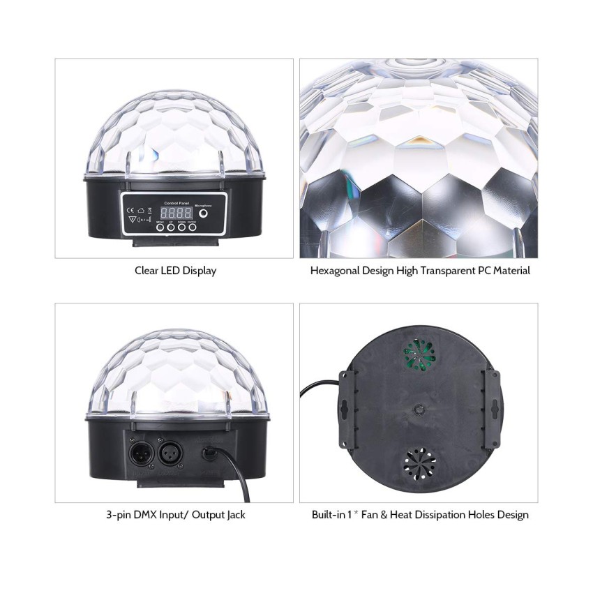GLOBOSTAR® DISCOBALL  Disco Μπάλα Φωτορυθμικό με RF Ασύρματο Χειριστήριο LED 20W 1000lm 180° AC 220-240V IP20 Πολύχρωμο RGB DMX512- Μ17 x Π17 x Υ15cm