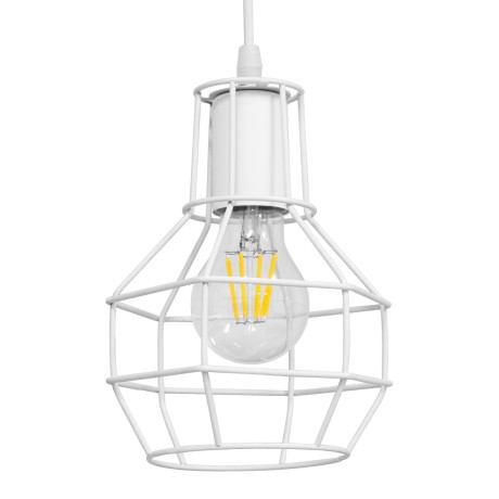 CAGE  Vintage Κρεμαστό Φωτιστικό Πλέγμα Μονόφωτο 1 x E27 IP20 Λευκό Μέταλλο - Μ15 x Π15 x Υ22cm