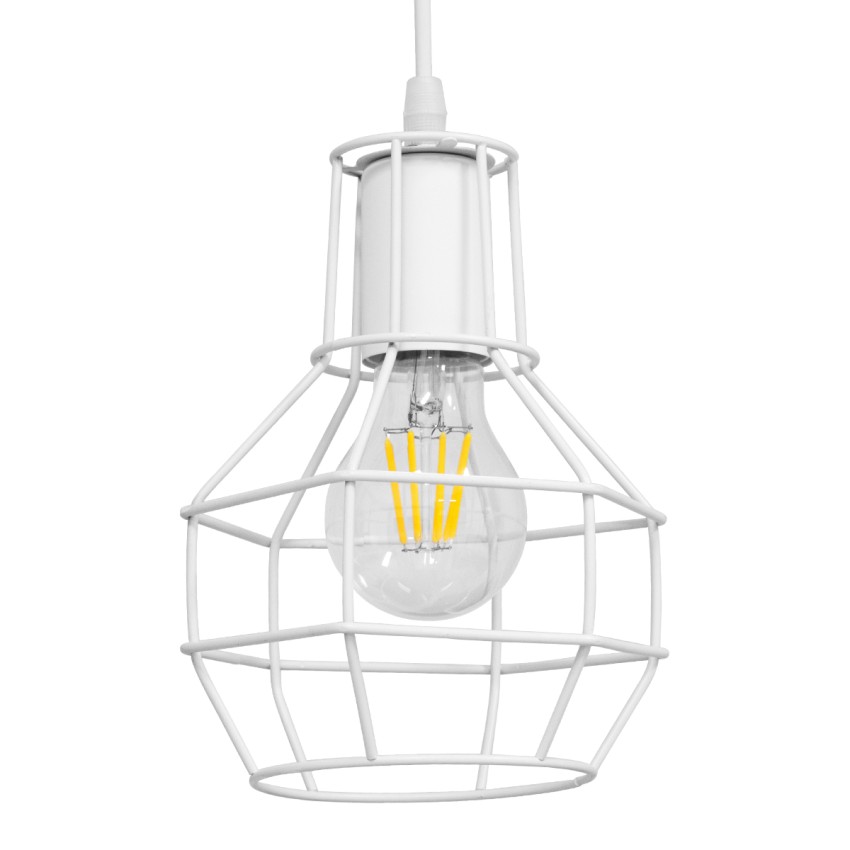 CAGE  Vintage Κρεμαστό Φωτιστικό Πλέγμα Μονόφωτο 1 x E27 IP20 Λευκό Μέταλλο - Μ15 x Π15 x Υ22cm