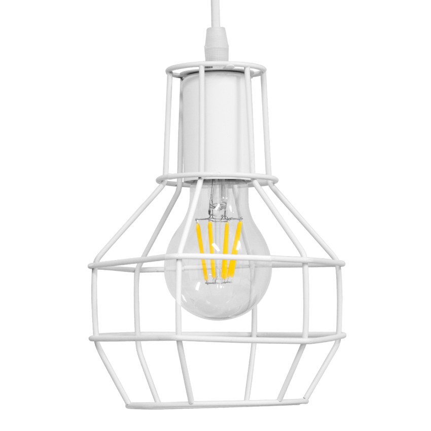 CAGE  Vintage Κρεμαστό Φωτιστικό Πλέγμα Μονόφωτο 1 x E27 IP20 Λευκό Μέταλλο - Μ15 x Π15 x Υ22cm