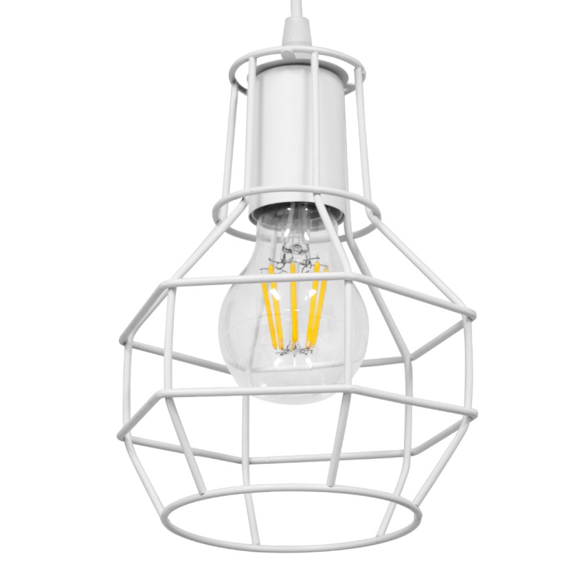CAGE  Vintage Κρεμαστό Φωτιστικό Πλέγμα Μονόφωτο 1 x E27 IP20 Λευκό Μέταλλο - Μ15 x Π15 x Υ22cm