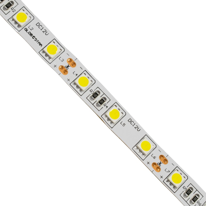 GLOBOSTAR® LUMAR  Ταινία LED 14.4W/m 1440lm/m 120° DC 12V IP20 60 x SMD5050 Chip/m Φυσικό Λευκό 4500K Dimmable - Μ500 x Π1 x Υ0.2cm - Ρολό 5 Μέτρων