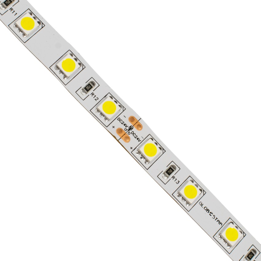 GLOBOSTAR® LUMAR  Ταινία LED 14.4W/m 1440lm/m 120° DC 24V IP20 60 x SMD5050 Chip/m Φυσικό Λευκό 4500K Dimmable - Μ500 x Π1 x Υ0.2cm - Ρολό 5 Μέτρων