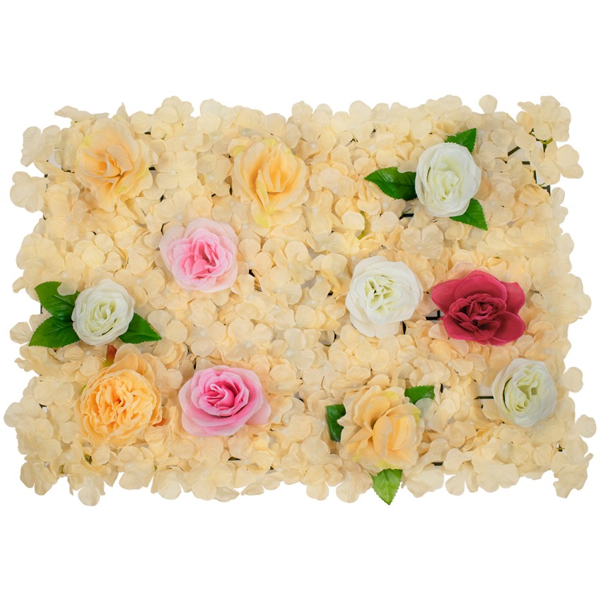 Συνθετικό Πάνελ Λουλουδιών - Κάθετος Κήπος Τριαντάφυλλο - Ορτανσία - Παιώνια Μ60 x Υ40 x Π7cm