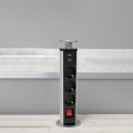 GLOBOSTAR® POWERFOLD  Χωνευτό Πτυσσόμενο Πολύπριζο 5 Θέσεων με 2 x Πρίζες DC 5V USB 3.0 & 3 x EU Schuko Πρίζες Ασφαλείας Childproof AC 220-240V 3000W/13A Max Load με Διακόπτη On/Off IP20 - Μαύρο & Γκρι - Μ8 x Π8 x Υ33cm