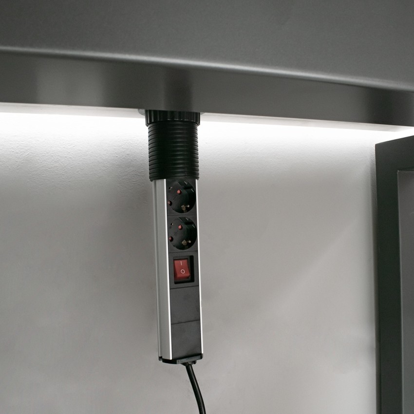 GLOBOSTAR® POWERFOLD  Χωνευτό Πτυσσόμενο Πολύπριζο 5 Θέσεων με 2 x Πρίζες DC 5V USB 3.0 & 3 x EU Schuko Πρίζες Ασφαλείας Childproof AC 220-240V 3000W/13A Max Load με Διακόπτη On/Off IP20 - Μαύρο & Γκρι - Μ8 x Π8 x Υ33cm