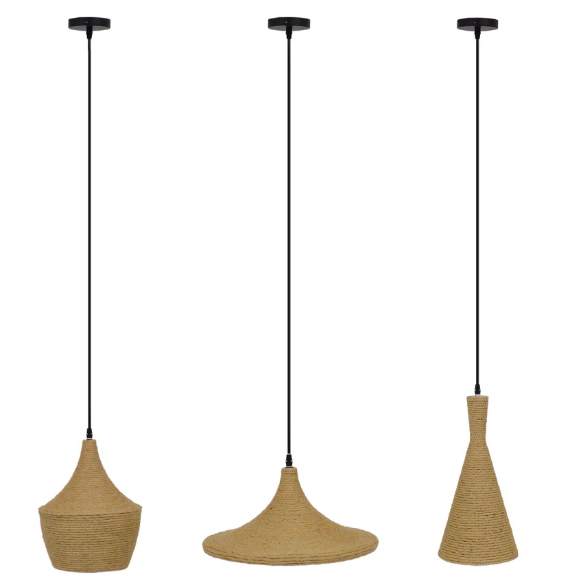 GLOBOSTAR® SHANGHAI ROPE  Μοντέρνό Κρεμαστό Φωτιστικό Οροφής με Ντουί 3 x E27 AC 220-240V IP20 - Μπεζ & Χρυσό - Μ81 x Π81 x Υ39cm - Σετ 3 Τεμαχίων