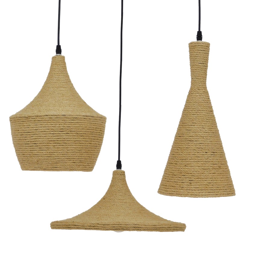 GLOBOSTAR® SHANGHAI ROPE  Μοντέρνό Κρεμαστό Φωτιστικό Οροφής με Ντουί 3 x E27 AC 220-240V IP20 - Μπεζ & Χρυσό - Μ81 x Π81 x Υ39cm - Σετ 3 Τεμαχίων