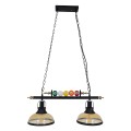 GLOBOSTAR® BILLIARD  Vintage Κρεμαστό Φωτιστικό Οροφής με Ντουί 2 x E27 AC 220-240V IP20 - Mαύρο & Μελί - Μ71 x Π25 x Υ30cm
