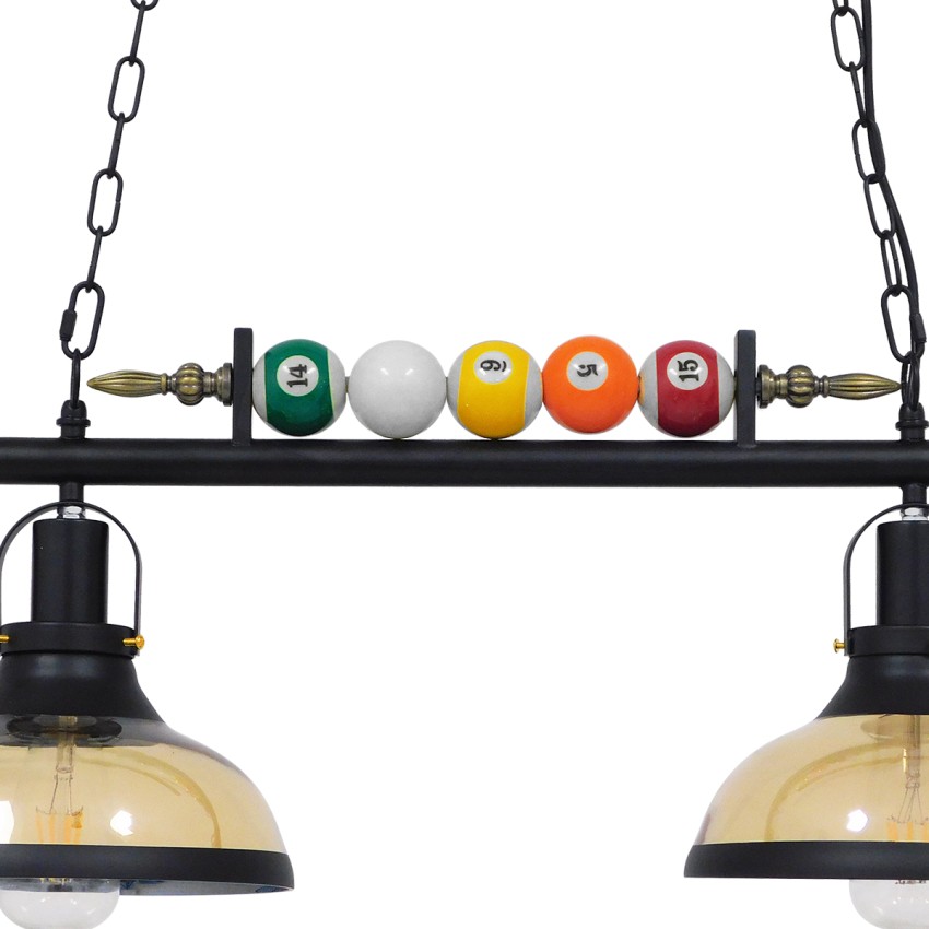 GLOBOSTAR® BILLIARD  Vintage Κρεμαστό Φωτιστικό Οροφής με Ντουί 2 x E27 AC 220-240V IP20 - Mαύρο & Μελί - Μ71 x Π25 x Υ30cm