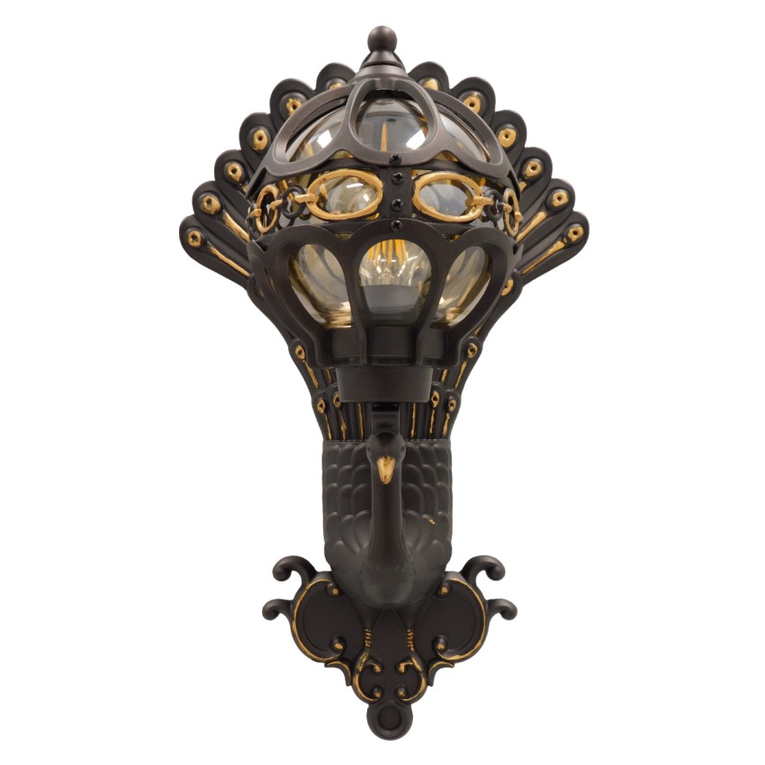 CORNELIA  Vintage Επιτοίχιο Φωτιστικό Απλίκα Μονόφωτο 1 x E27 IP20 Καφέ & Χρυσό Μέταλλο με Μελί Γυαλί - Μ20 x Π32 x Υ55cm