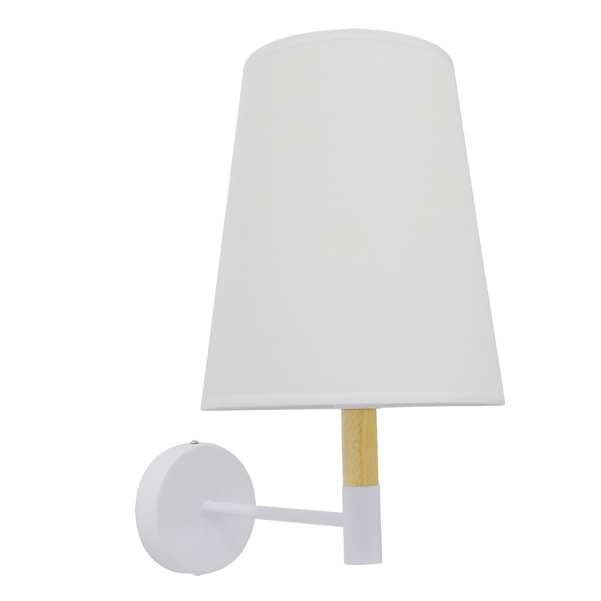 LYDFORD  Μοντέρνο Επιτοίχιο Φωτιστικό Απλίκα Μονόφωτο 1 x E27 IP20 Λευκό Ύφασμα, Λευκό Μέταλλο με Μπέζ Ξύλο - Μ20 x Π28 x Υ36cm