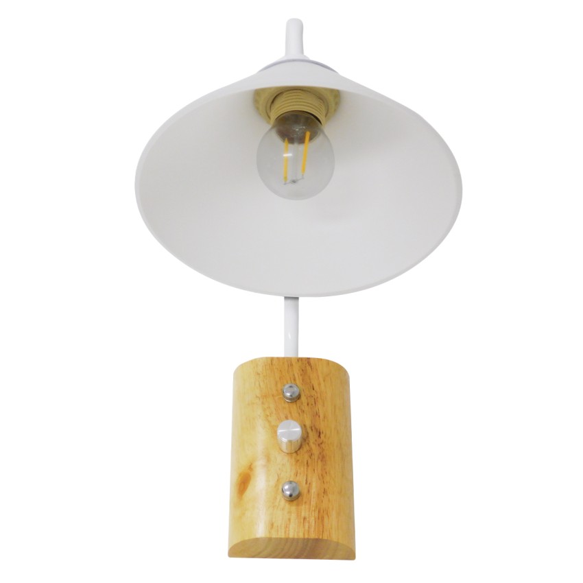 ALESSIA  Μοντέρνο Επιτοίχιο Φωτιστικό Απλίκα Μονόφωτο 1 x E27 IP20 Λευκό Μέταλλο, Λευκό Γυαλί με Μπεζ Ξύλο - Μ18 x Π26 x Υ29cm