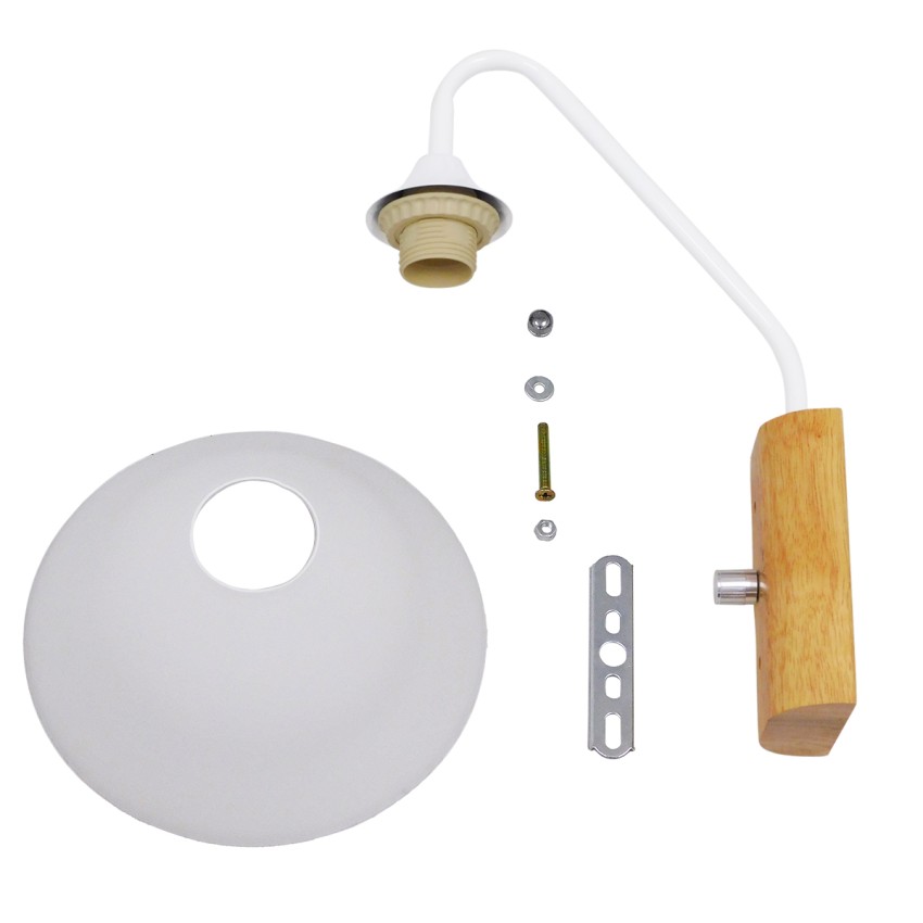 ALESSIA  Μοντέρνο Επιτοίχιο Φωτιστικό Απλίκα Μονόφωτο 1 x E27 IP20 Λευκό Μέταλλο, Λευκό Γυαλί με Μπεζ Ξύλο - Μ18 x Π26 x Υ29cm
