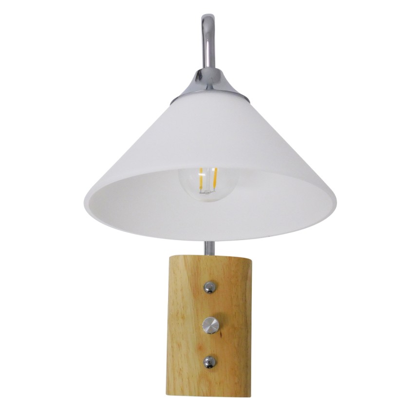 ALESSIA  Μοντέρνο Επιτοίχιο Φωτιστικό Απλίκα Μονόφωτο 1 x E27 IP20 Ασημί Μέταλλο, Λευκό Γυαλί με Μπεζ Ξύλο - Μ18 x Π26 x Υ29cm