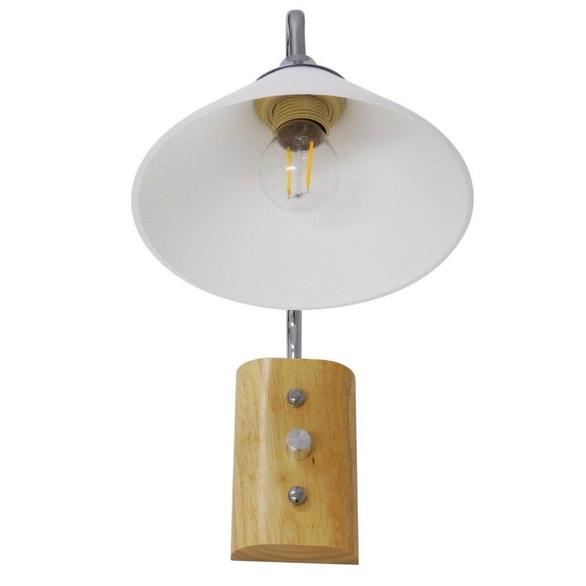 ALESSIA  Μοντέρνο Επιτοίχιο Φωτιστικό Απλίκα Μονόφωτο 1 x E27 IP20 Ασημί Μέταλλο, Λευκό Γυαλί με Μπεζ Ξύλο - Μ18 x Π26 x Υ29cm