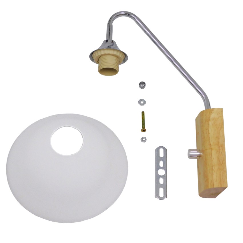 ALESSIA  Μοντέρνο Επιτοίχιο Φωτιστικό Απλίκα Μονόφωτο 1 x E27 IP20 Ασημί Μέταλλο, Λευκό Γυαλί με Μπεζ Ξύλο - Μ18 x Π26 x Υ29cm