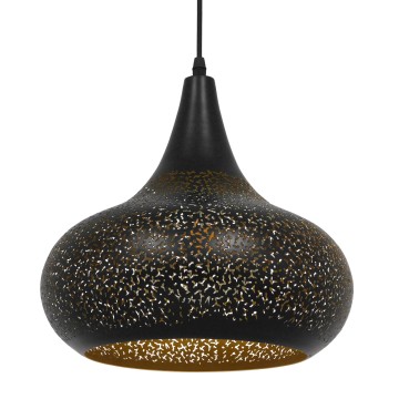 JANIS  Μοντέρνο Κρεμαστό Φωτιστικό Καμπάνα Μονόφωτο 1 x E27 IP20 Μαύρο & Χρυσό Μέταλλο - Μ30 x Π30 x Υ30cm