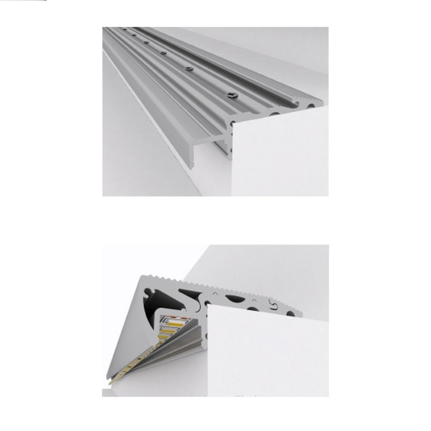 STAIR-PROFILE  Προφίλ Αλουμινίου - Βάση & Ψύκτρα Ταινίας LED με Λευκό Γαλακτερό Κάλυμμα - Χρήση σε Σκαλοπάτια - Πατητό Κάλυμμα - Ασημί - 3 Μέτρα - Μ300 x Π6 x Υ2.1cm