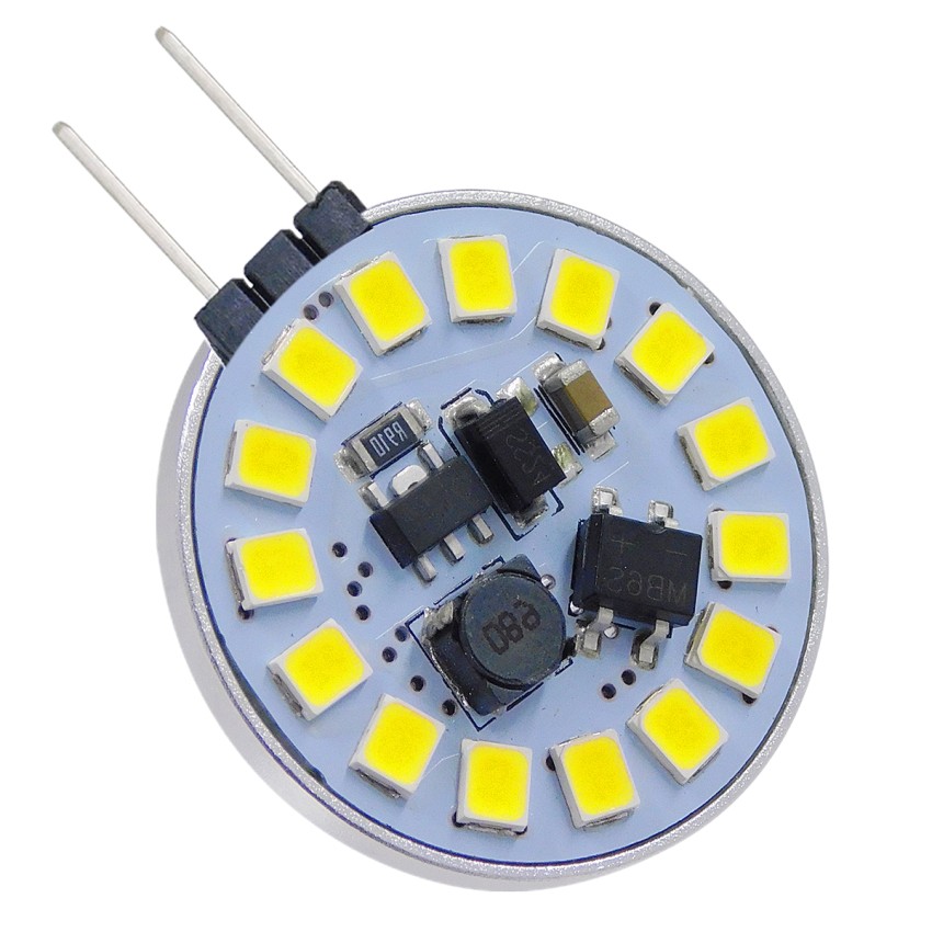 GLOBOSTAR® G4SIDE  Λάμπα G4 LED 3W 330lm 120° DC 12-24V IP20 Ψυχρό Λευκό 6000K Dimmable - Sanan SMD Chip - Side Pin - Μ2.9 x Π2.9 x Υ0.8cm