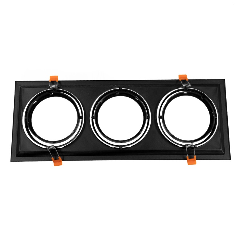 GLOBOSTAR® VITA  Χωνευτή Κινούμενη Βάση για 3 x Σποτ AR111 με Ντουί GU10/GU5.3 IP20 - Μαύρο Ματ - Μ48.7 x Π18 x Υ5.5cm / Q47.5 x 17cm