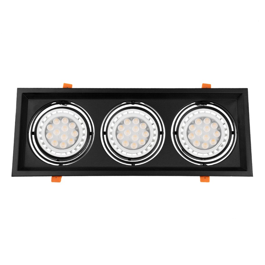 GLOBOSTAR® VITA  Χωνευτή Κινούμενη Βάση για 3 x Σποτ AR111 με Ντουί GU10/GU5.3 IP20 - Μαύρο Ματ - Μ48.7 x Π18 x Υ5.5cm / Q47.5 x 17cm
