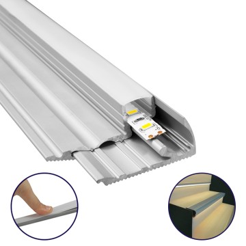 STAIR-PROFILE  Προφίλ Αλουμινίου - Βάση & Ψύκτρα Ταινίας LED με Λευκό Γαλακτερό Κάλυμμα - Χρήση σε Σκαλοπάτια - Πατητό Κάλυμμα - Ασημί - 3 Μέτρα - Μ300 x Π6 x Υ2.1cm