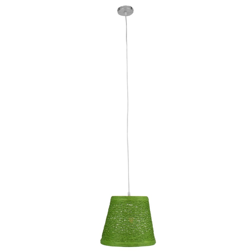 PLAYROOM  Vintage Κρεμαστό Φωτιστικό Καμπάνα Μονόφωτο 1 x E27 IP20 Πράσινο Rattan - Μ32 x Π32 x Υ27cm
