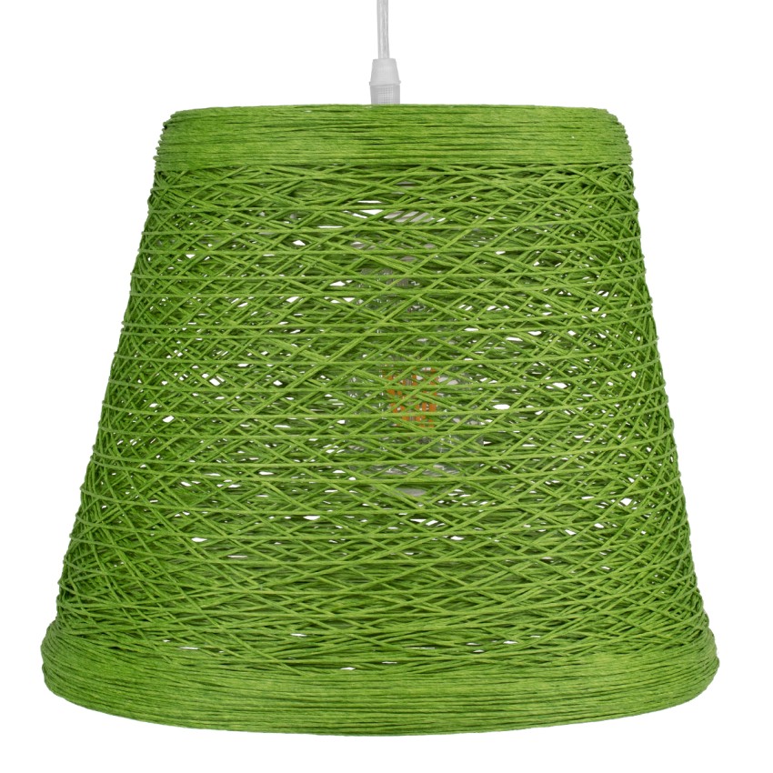 PLAYROOM  Vintage Κρεμαστό Φωτιστικό Καμπάνα Μονόφωτο 1 x E27 IP20 Πράσινο Rattan - Μ32 x Π32 x Υ27cm