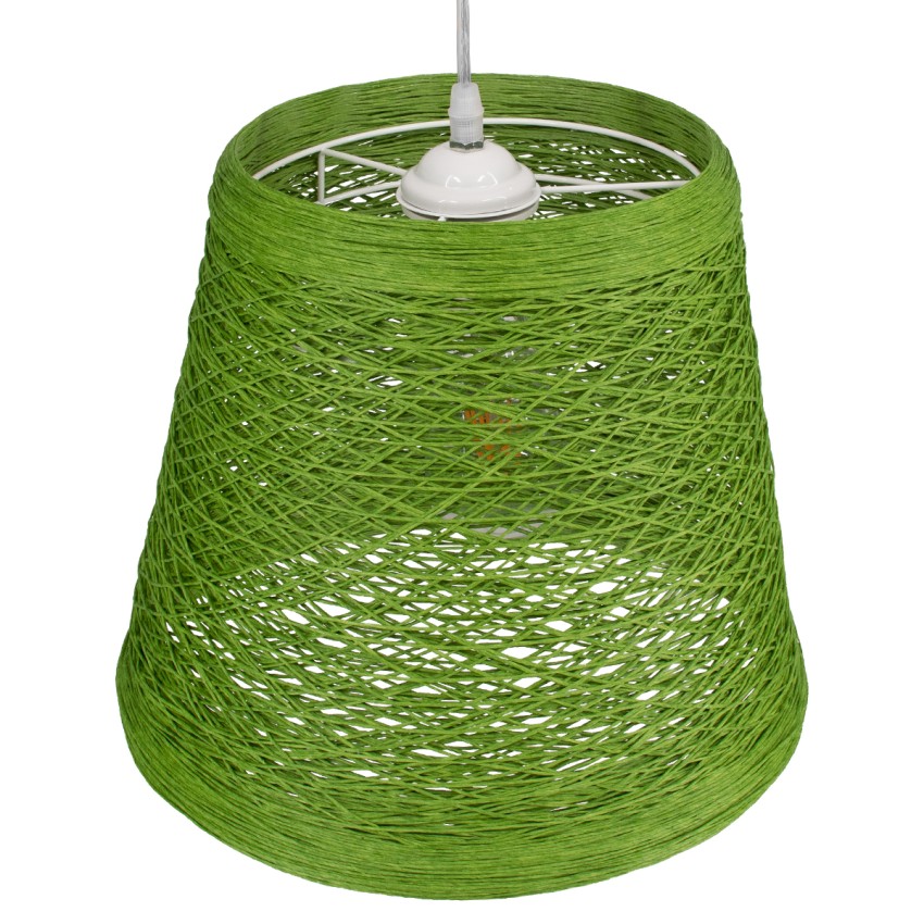 PLAYROOM  Vintage Κρεμαστό Φωτιστικό Καμπάνα Μονόφωτο 1 x E27 IP20 Πράσινο Rattan - Μ32 x Π32 x Υ27cm