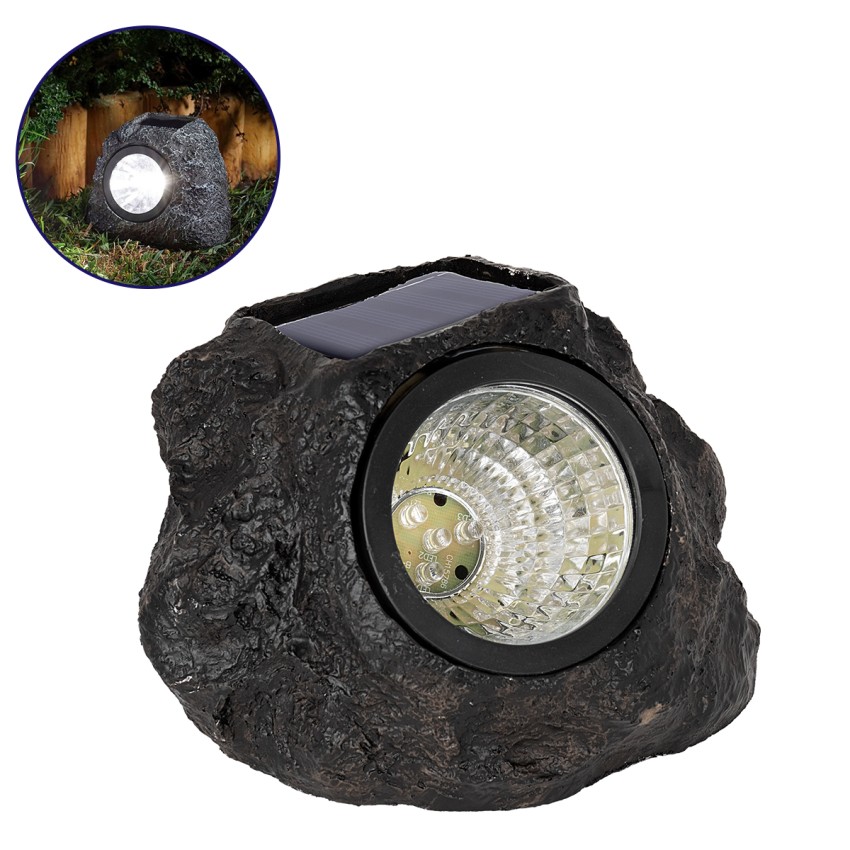 Αυτόνομο Ηλιακό Φωτιστικό LED SMD 1W 100lm με Ενσωματωμένη Μπαταρία 600mAh - Φωτοβολταϊκό Πάνελ με Αισθητήρα Ημέρας-Νύχτας Αδιάβροχο IP65 Διακοσμητική Πέτρα - Βράχος Κήπου Ψυχρό Λευκό 6000K