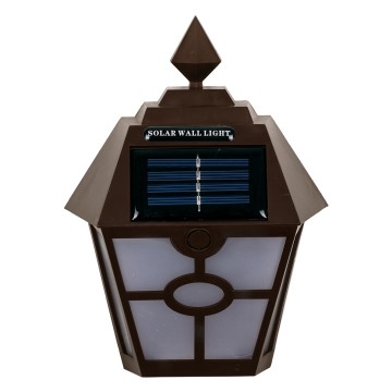 Αυτόνομο Ηλιακό Φωτιστικό Τοίχου Καφέ LED SMD 1W 40lm με Ενσωματωμένη Μπαταρία 600mAh - Φωτοβολταϊκό Πάνελ με Αισθητήρα Ημέρας-Νύχτας IP65 Ψυχρό Λευκό 6000K