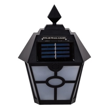 Αυτόνομο Ηλιακό Φωτιστικό Τοίχου Μαύρο LED SMD 1W 40lm με Ενσωματωμένη Μπαταρία 600mAh - Φωτοβολταϊκό Πάνελ με Αισθητήρα Ημέρας-Νύχτας IP65 Ψυχρό Λευκό 6000K