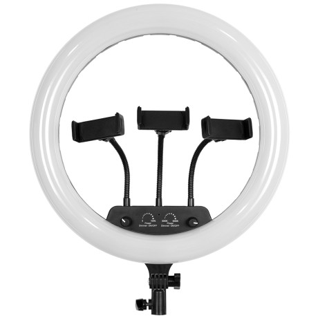 Professional Digital Ring Light Φ36cm LED SMD 50W 5000lm 180° AC 230V με Καλώδιο Τροφοδοσίας Πρίζας - Ασύρματο Χειριστήριο RF 2.4Ghz Εναλλαγής Χρωμάτων & 3 Βάσεις Τηλεφώνου - Πολύχρωμο RGBW+WW Dimmable
