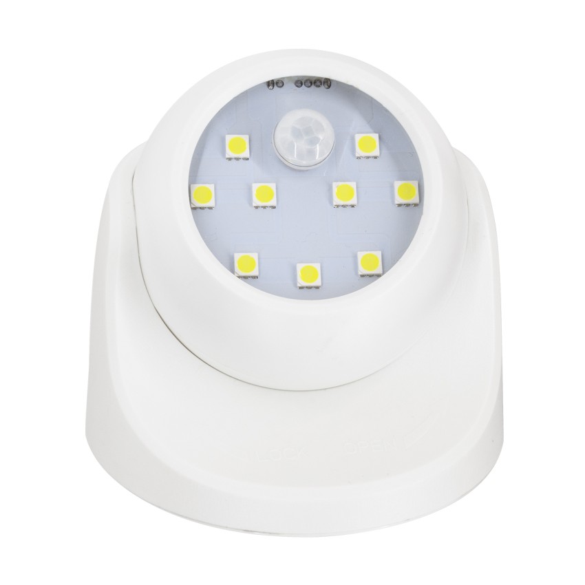 Λευκό Φωτιστικό Μπαταρίας σε Σχήμα Κάμερας LED SMD 3W 300lm με Αισθητήρα Ημέρας-Νύχτας και PIR Αισθητήρα Κίνησης Ψυχρό Λευκό 6000K
