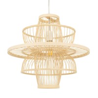 BALI  Boho Κρεμαστό Φωτιστικό Πλέγμα Μονόφωτο 1 x E27 IP20 Μπεζ Ξύλο - Μ45 x Π45 x Υ42.5cm