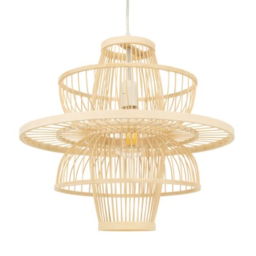 BALI  Boho Κρεμαστό Φωτιστικό Πλέγμα Μονόφωτο 1 x E27 IP20 Μπεζ Ξύλο - Μ45 x Π45 x Υ42.5cm