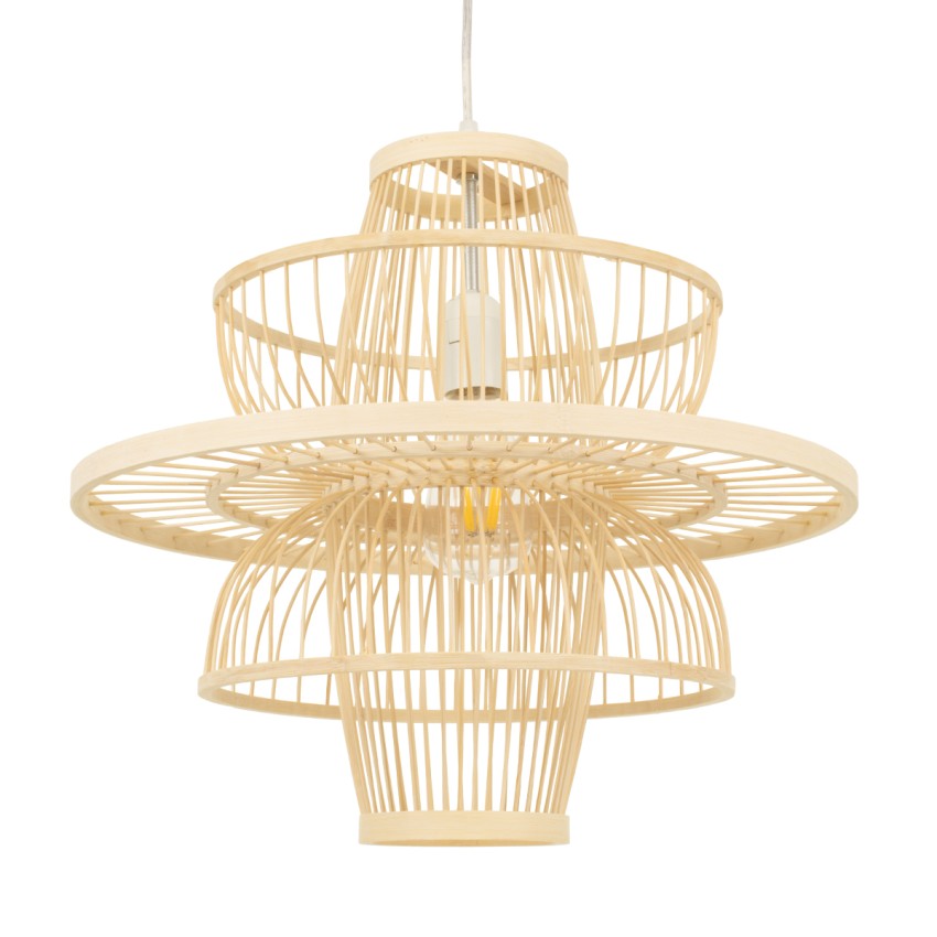 BALI  Boho Κρεμαστό Φωτιστικό Πλέγμα Μονόφωτο 1 x E27 IP20 Μπεζ Ξύλο - Μ45 x Π45 x Υ42.5cm