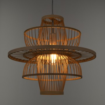 BALI  Boho Κρεμαστό Φωτιστικό Πλέγμα Μονόφωτο 1 x E27 IP20 Μπεζ Ξύλο - Μ45 x Π45 x Υ42.5cm