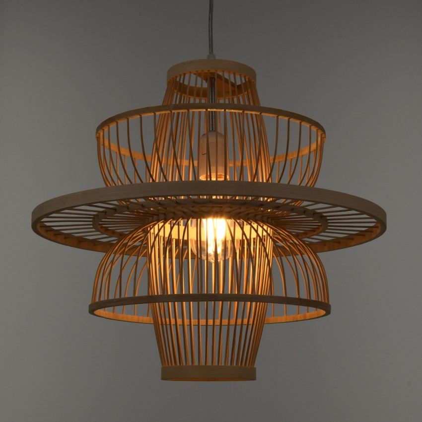 BALI  Boho Κρεμαστό Φωτιστικό Πλέγμα Μονόφωτο 1 x E27 IP20 Μπεζ Ξύλο - Μ45 x Π45 x Υ42.5cm