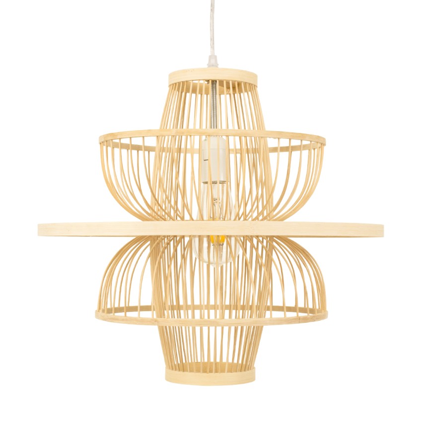 BALI  Boho Κρεμαστό Φωτιστικό Πλέγμα Μονόφωτο 1 x E27 IP20 Μπεζ Ξύλο - Μ45 x Π45 x Υ42.5cm