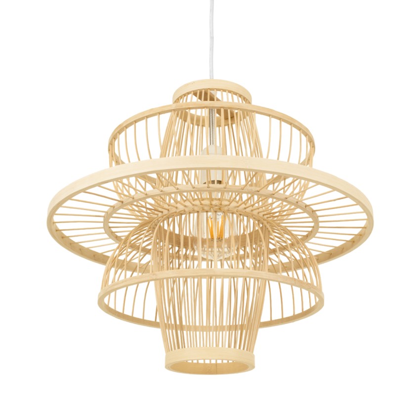 BALI  Boho Κρεμαστό Φωτιστικό Πλέγμα Μονόφωτο 1 x E27 IP20 Μπεζ Ξύλο - Μ45 x Π45 x Υ42.5cm