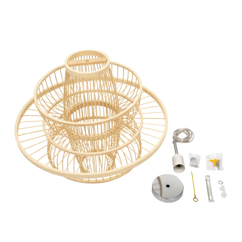 BALI  Boho Κρεμαστό Φωτιστικό Πλέγμα Μονόφωτο 1 x E27 IP20 Μπεζ Ξύλο - Μ45 x Π45 x Υ42.5cm