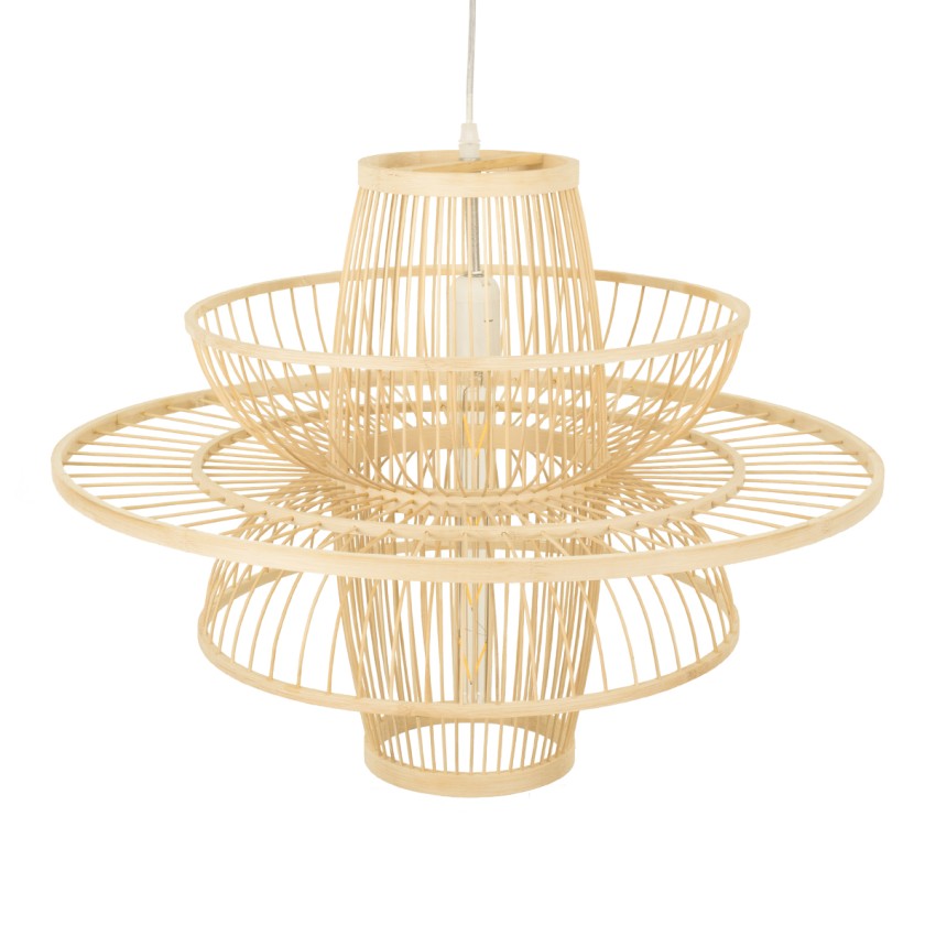 BALI  Boho Κρεμαστό Φωτιστικό Πλέγμα Μονόφωτο 1 x E27 IP20 Μπεζ Ξύλο - Μ60 x Π60 x Υ45cm